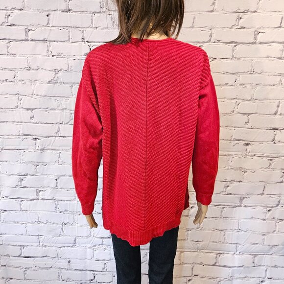 CHAPS, Vibrant red v-neck 100% cotton sweater - Picture 13 of 14